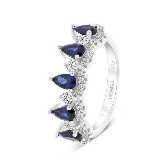 Sterling Silver 925 Ring Rhodium Plated Sapphire Corundum