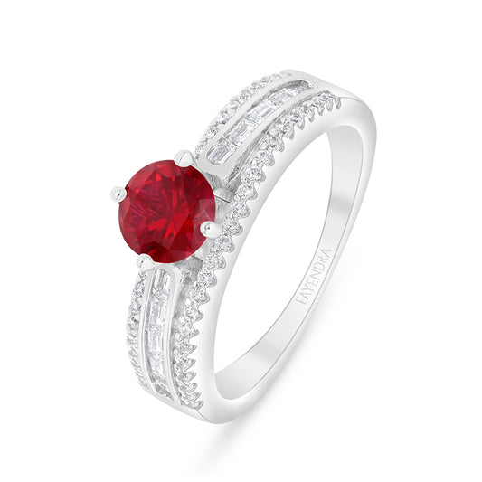 خاتم من الفضة الخالصة عيار 925 مطلي روديوم مرصع ياقوت كروندوم و فص ابيض