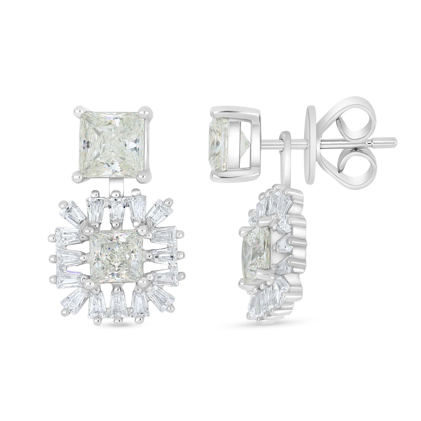 Sterling Silver 925 Earring Rhodium Plated Embedded With Diamond Zircon And White Zircon