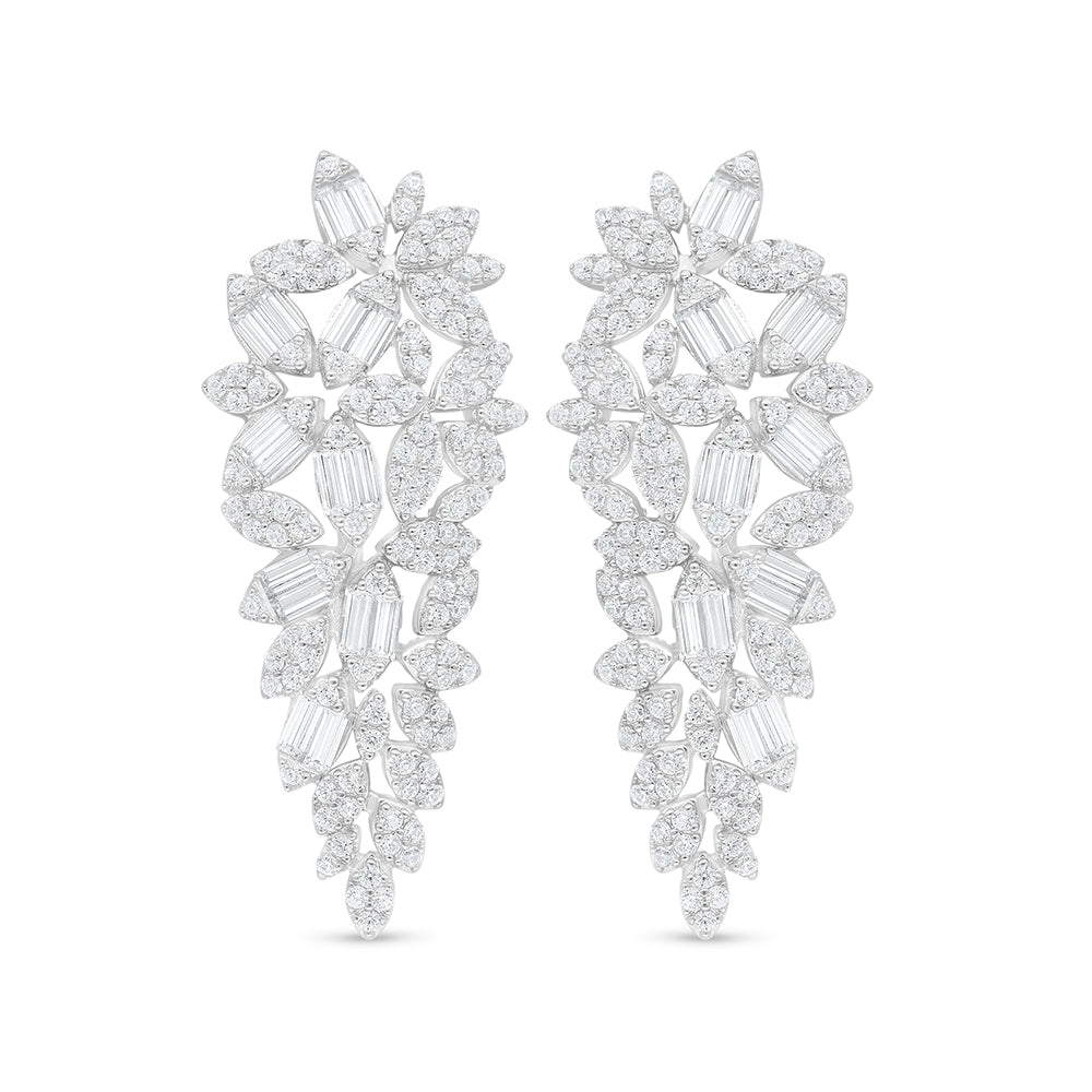 اقراط من الفضة الخالصة عيار 925 مطلي روديوم مرصع فص ابيض