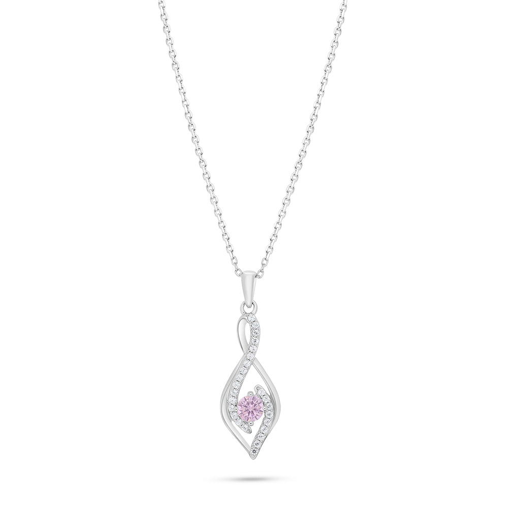 Sterling Silver 925 Necklace Rhodium Plated Embedded With pink Zircon And White Zircon