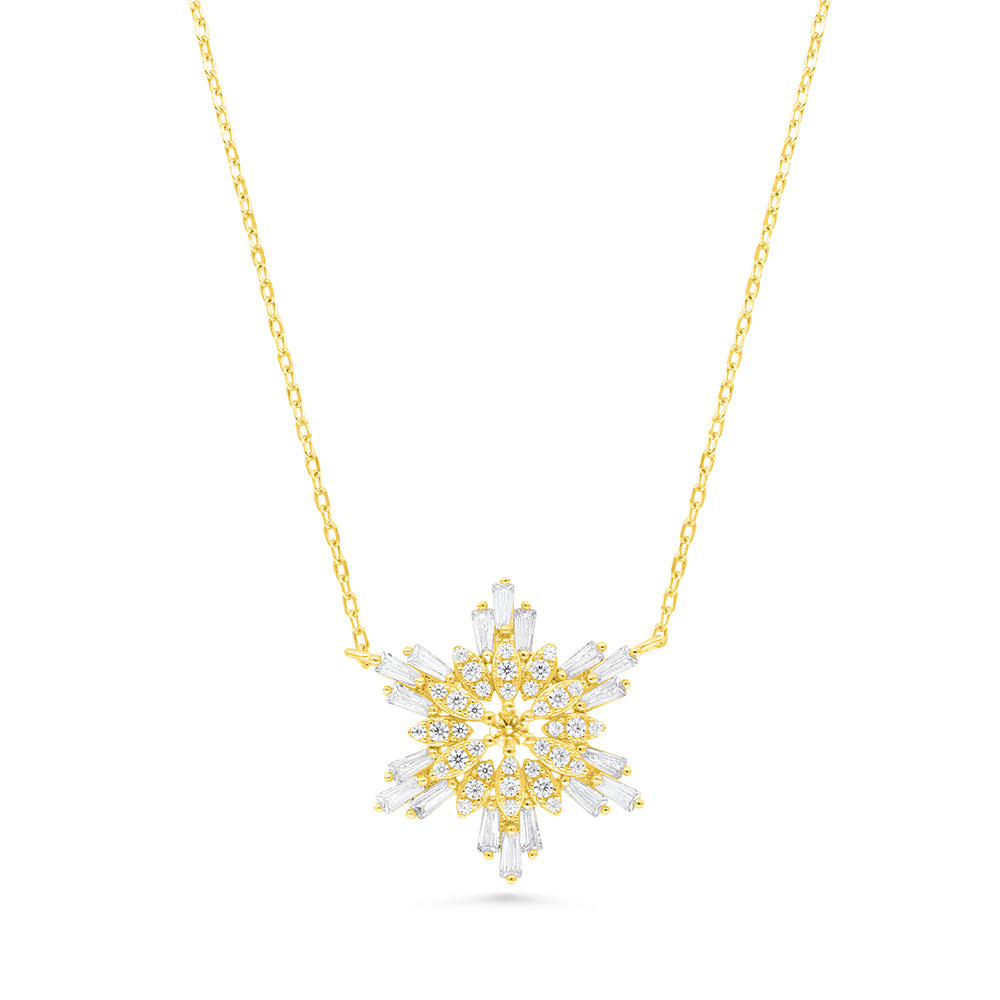 Sterling Silver 925 Necklace Gold Plated Embedded With White CZ