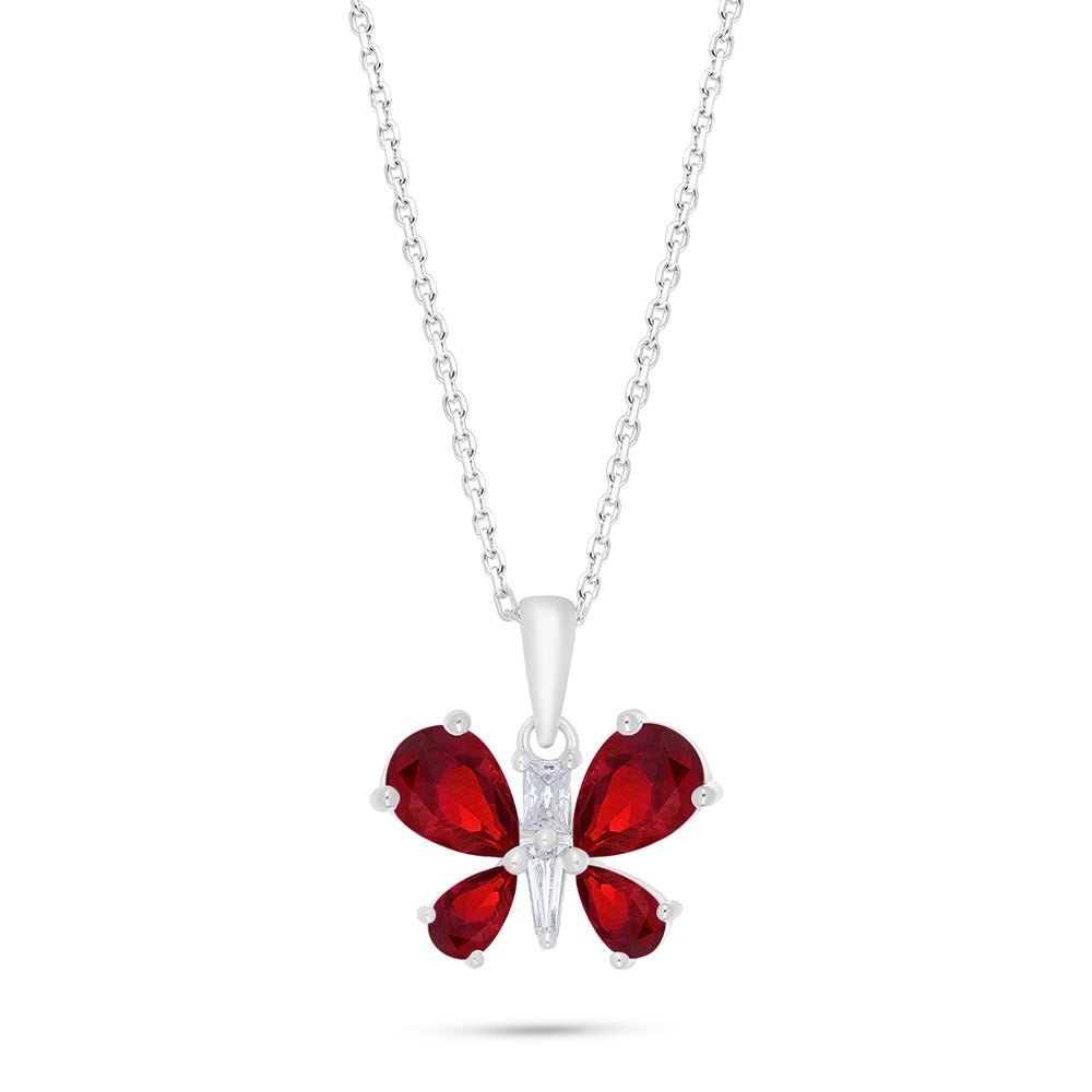 عقد من الفضة الخالصة عيار 925 مطلي روديوم مرصع ياقوت كروندوم و فص ابيض