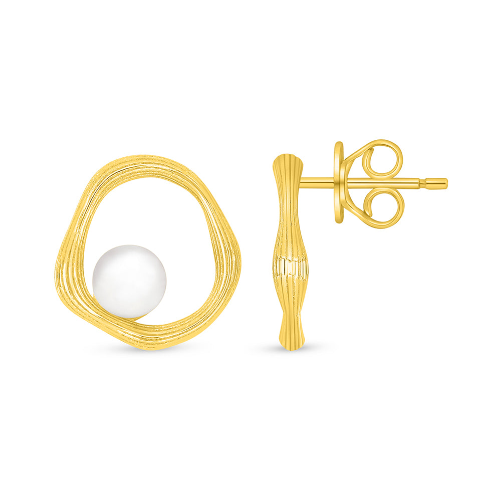 Sterling Silver 925 Earring Golden Plated Embedded With Natural White Pearl