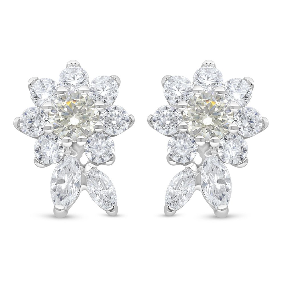 Sterling Silver 925 Earring Rhodium Plated Embedded With Diamond Zircon And White Zircon