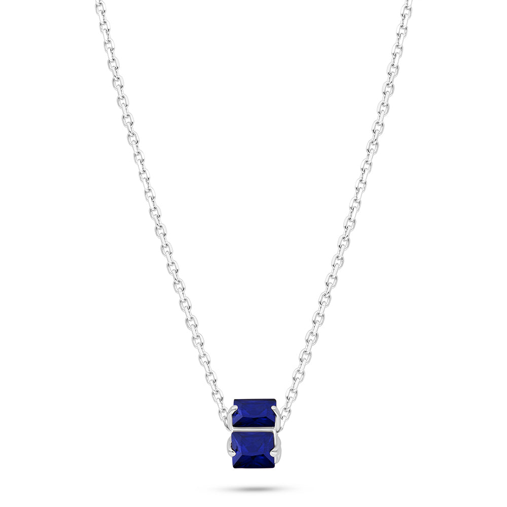 Sterling Silver 925 Necklace Rhodium Plated Embedded With Sapphire Corundum