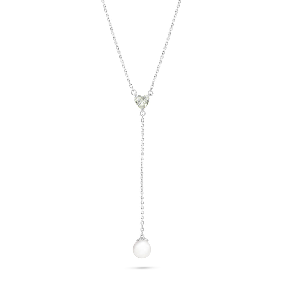 Sterling Silver 925 Necklace Rhodium Plated Embedded With Natural White Pearl And Diamond Zircon
