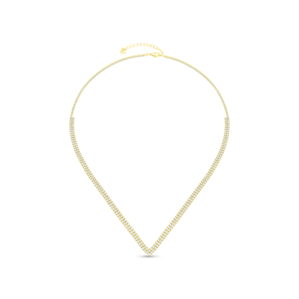 Sterling Silver 925 Necklace GOLD Plated Embedded With White CZ
