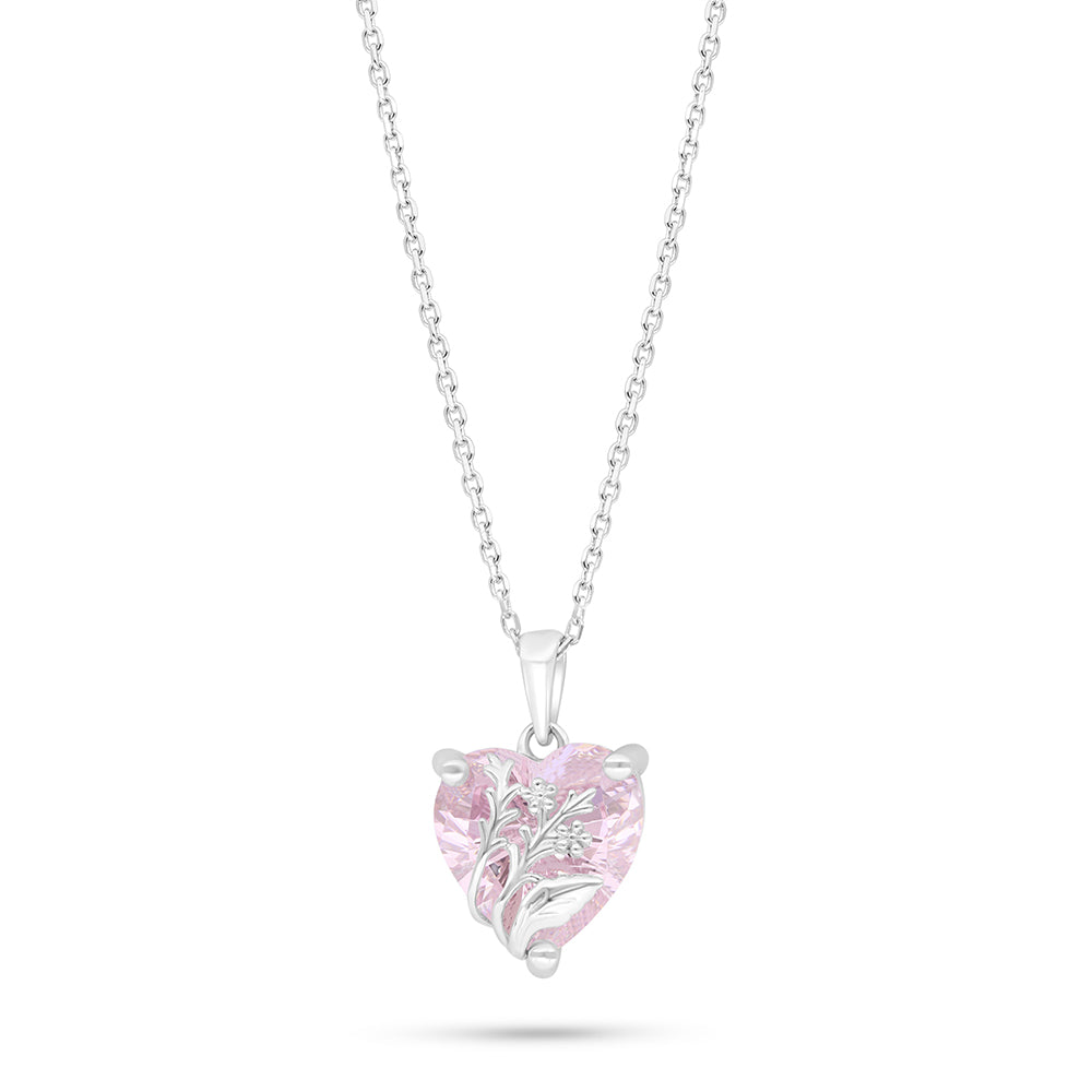 Sterling Silver 925 Necklace Rhodium Plated Embedded With Pink Zircon