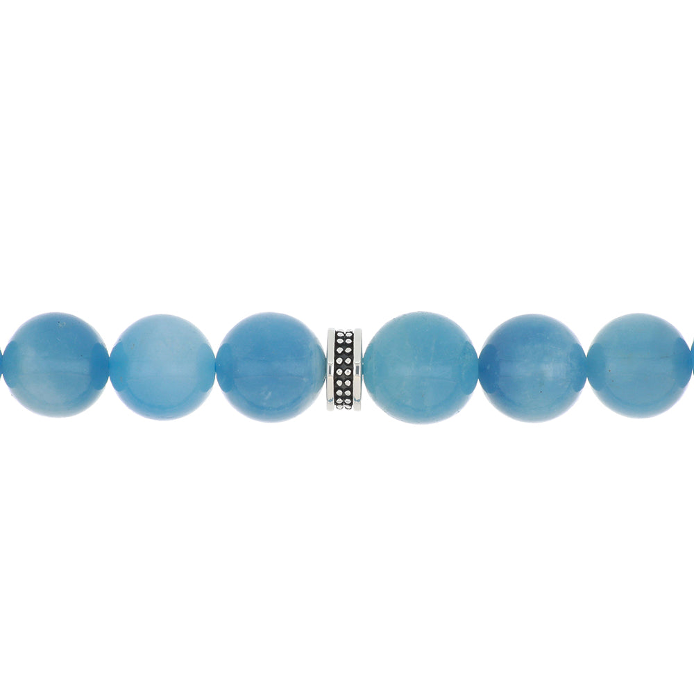 Rosary 33 Super Natural Aquamarine Round Bead 9 mm With Oxidized Silver 925 Set