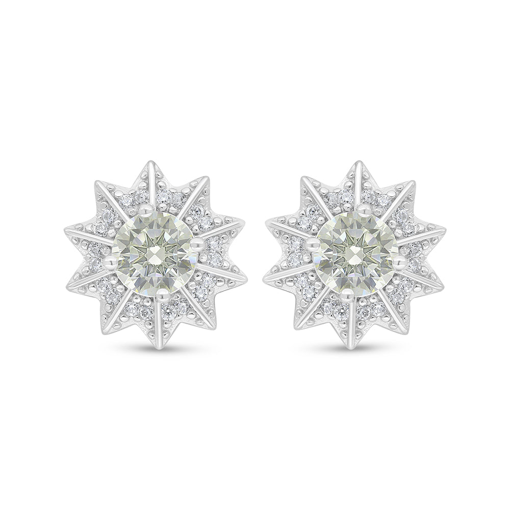 اقراط من الفضة الخالصة عيار 925 مطلية روديوم مرصعة بالزركون الكناري الالماسي و فص ابيض