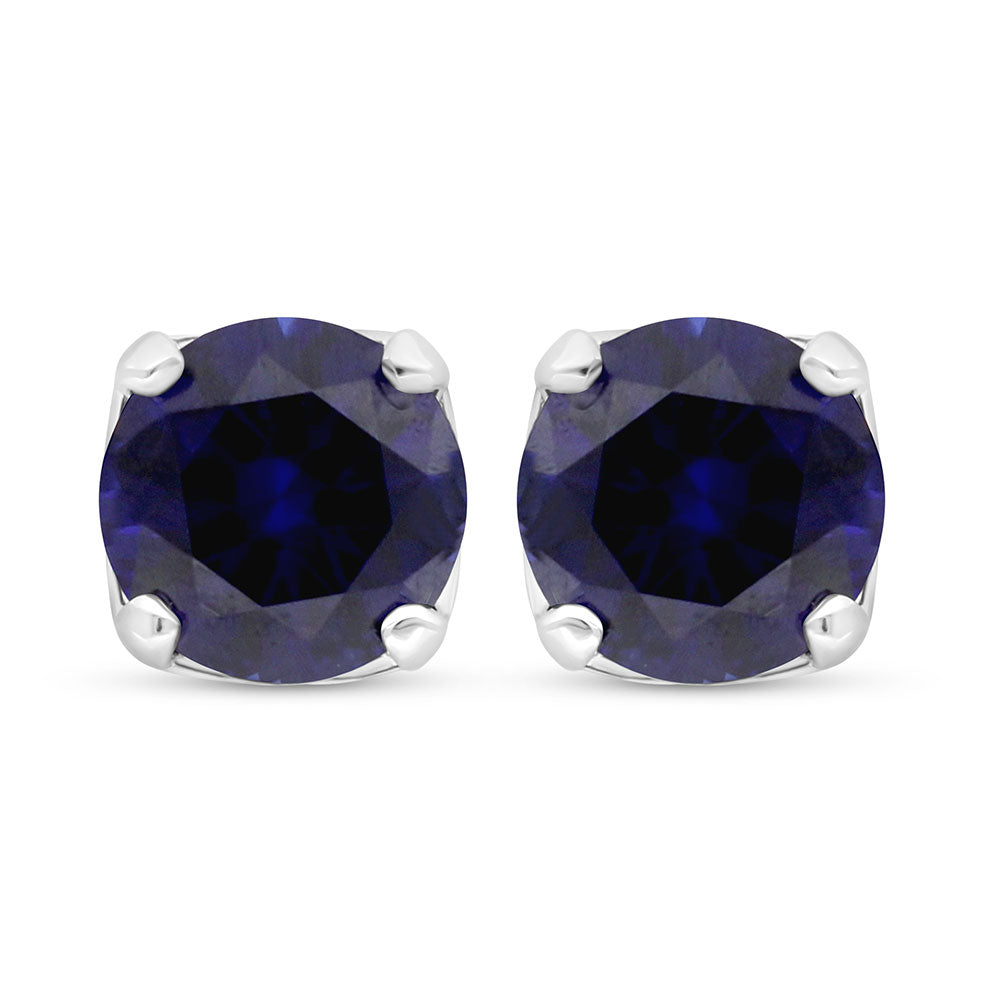 Sterling Silver 925 Earring Rhodium Plated Embedded With Sapphire Corundum