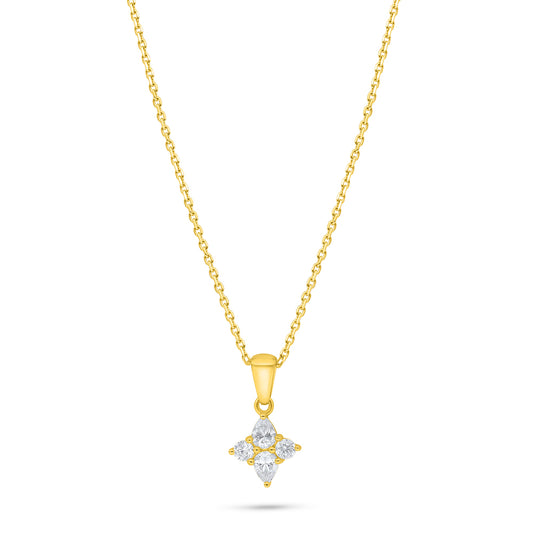 عقد من الفضة الخالصة عيار 925 مطلي ذهبي مرصع فص ابيض