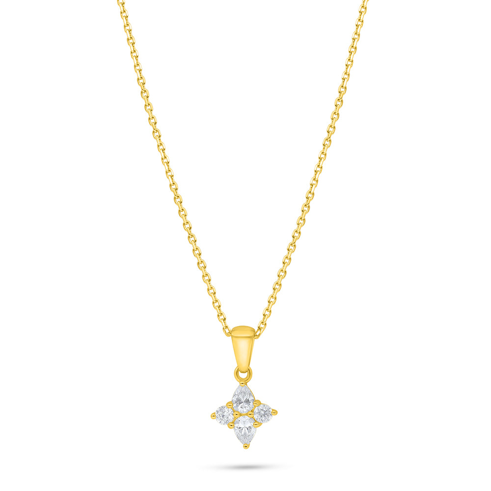Sterling Silver 925 Necklace Golden Plated Embedded With White Zircon