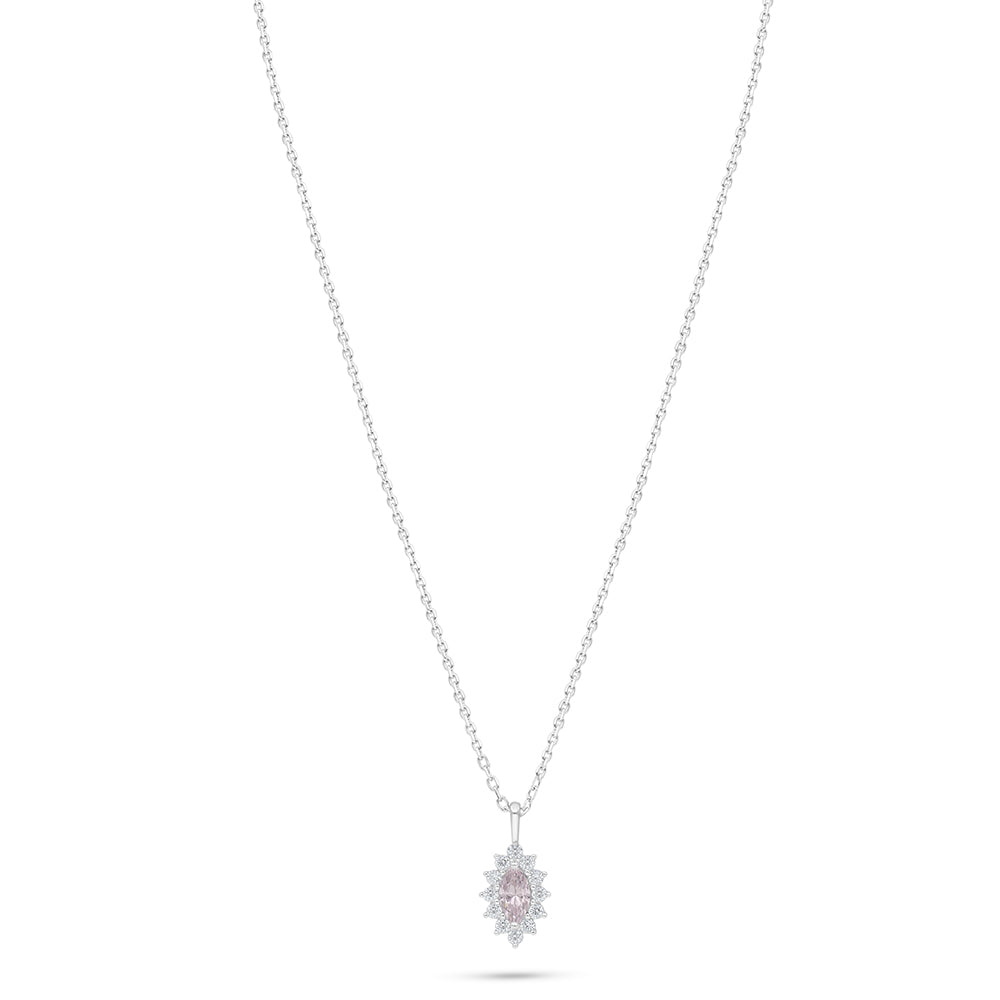 Sterling Silver 925 Necklace Rhodium Plated Embedded With Pink Zircon And White Zircon