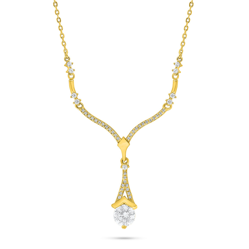 Sterling Silver 925 Necklace Golden Plated Embedded With White Zircon