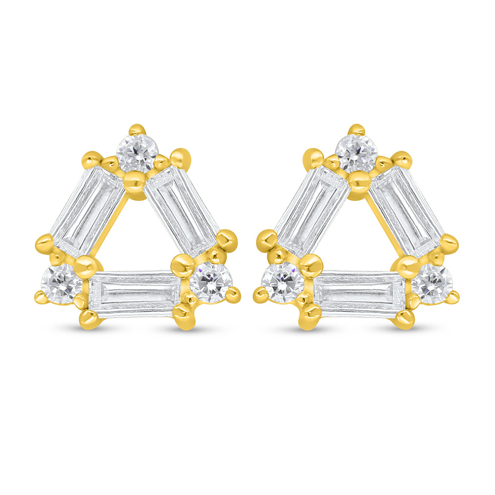 Sterling Silver 925 Earring Golden Plated Embedded With White Zircon