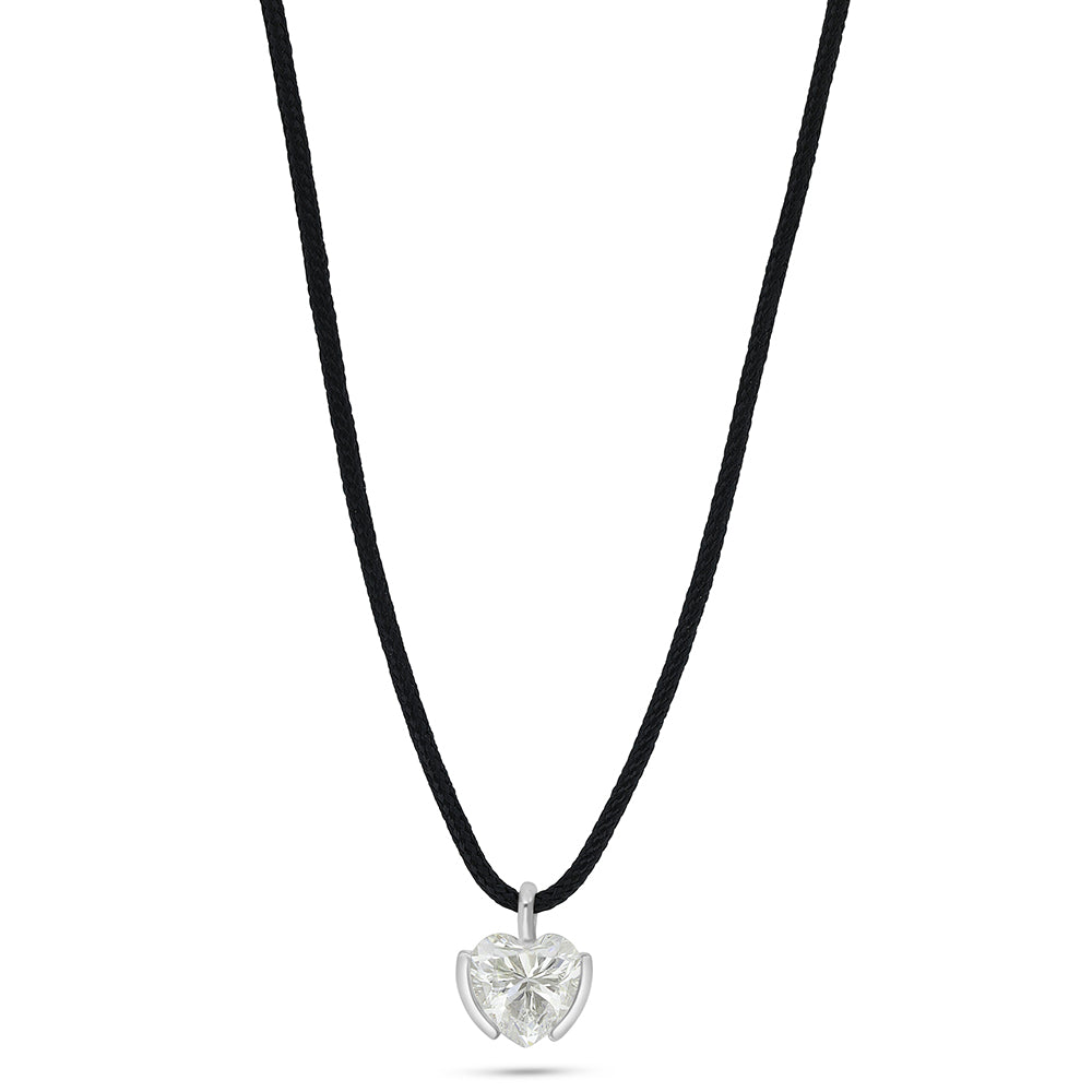 Sterling Silver 925 Necklace Rhodium Plated Embedded With Yellow Diamond and Black cloth chain
