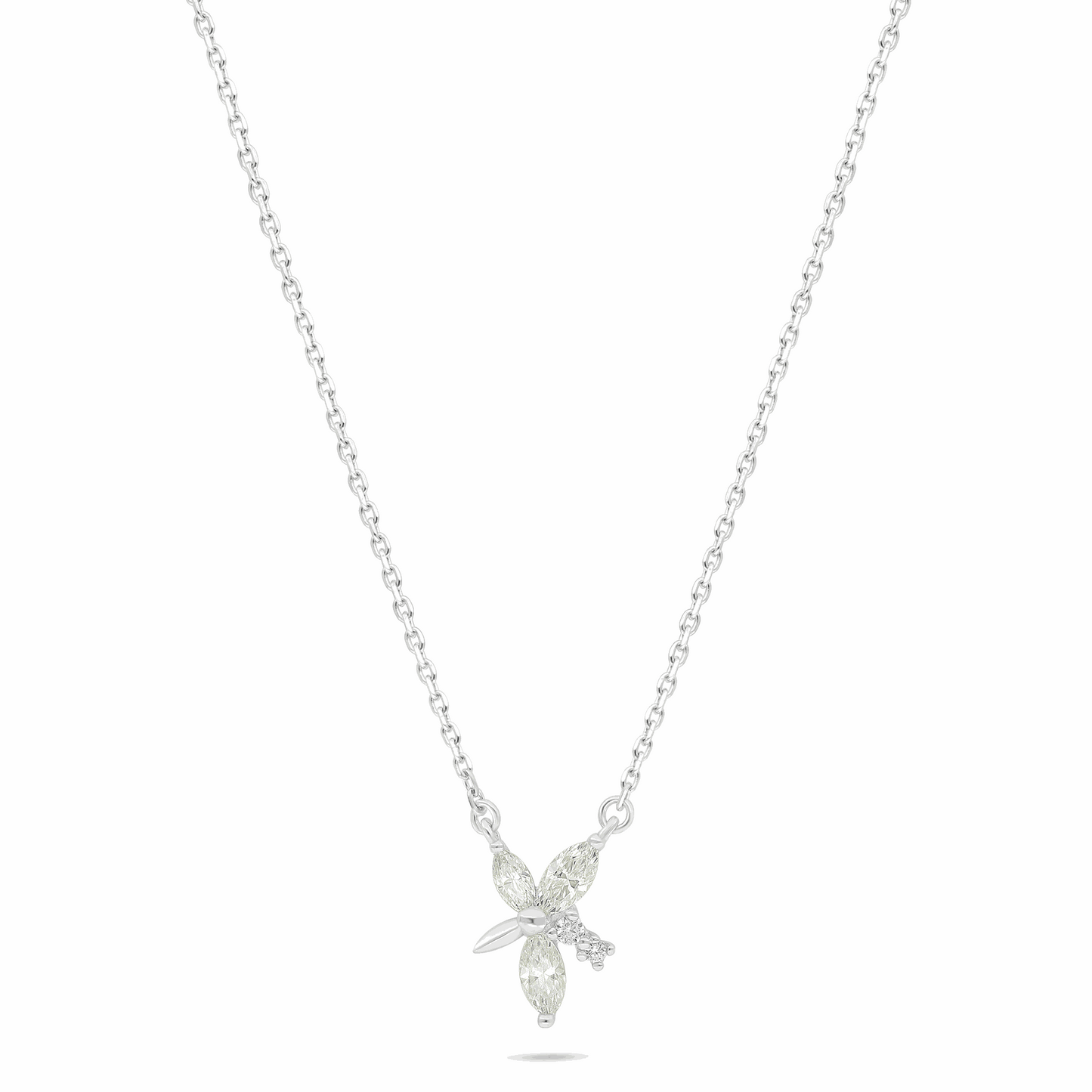 Sterling Silver 925 Necklace Rhodium Plated Embedded With Diamond Zircon And White Zircon