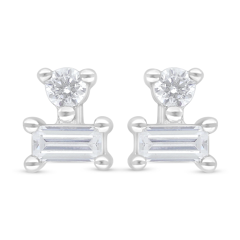 Sterling Silver 925 Earring Rhodium Plated Embedded With White Zircon