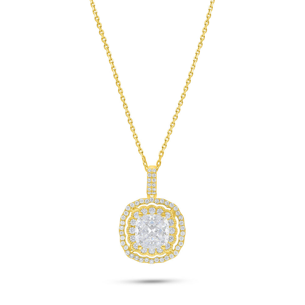 Sterling Silver 925 Necklace Golden Plated Embedded With White Zircon