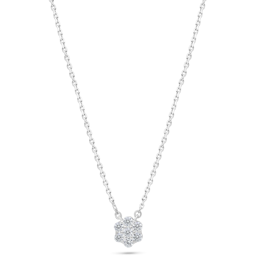 Sterling Silver 925 Necklace Rhodium Plated Embedded With White Zircon
