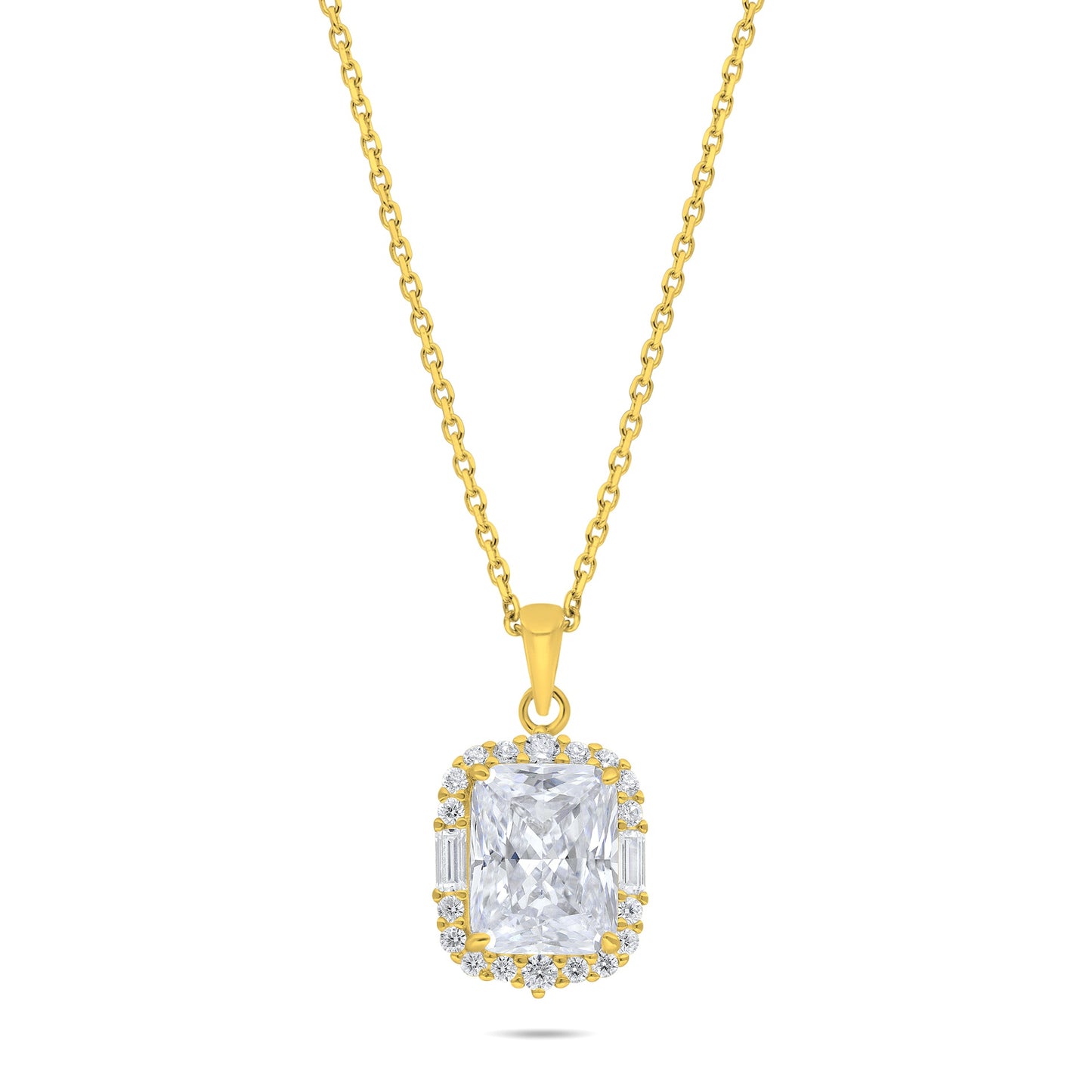 Sterling Silver 925 Necklace Golden Plated Embedded With White Zircon