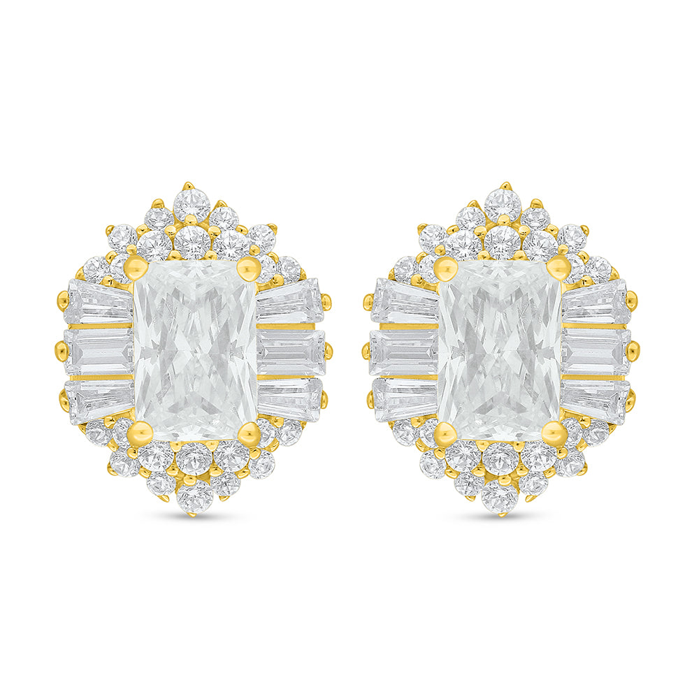 Sterling Silver 925 Earring Golden Plated Embedded With White Zircon