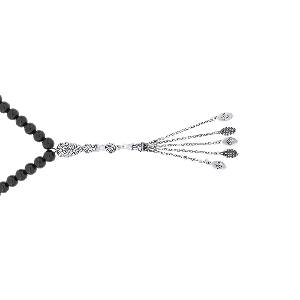 Rosary 45 Sterling Silver 925 Set Oxidized Embedded With Black Agate Cabochon Bead 08 mm LOGO