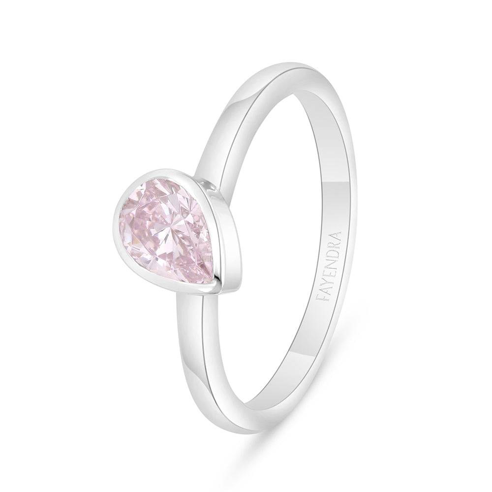 Sterling Silver 925 Ring Rhodium Plated Embedded With Pink Zircon