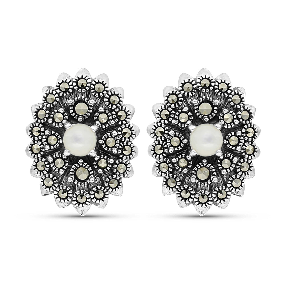 اقراط من الفضة الخالصة عيار 925 مرصعه احجار صدف ابيض طبيعي و ماركسايت