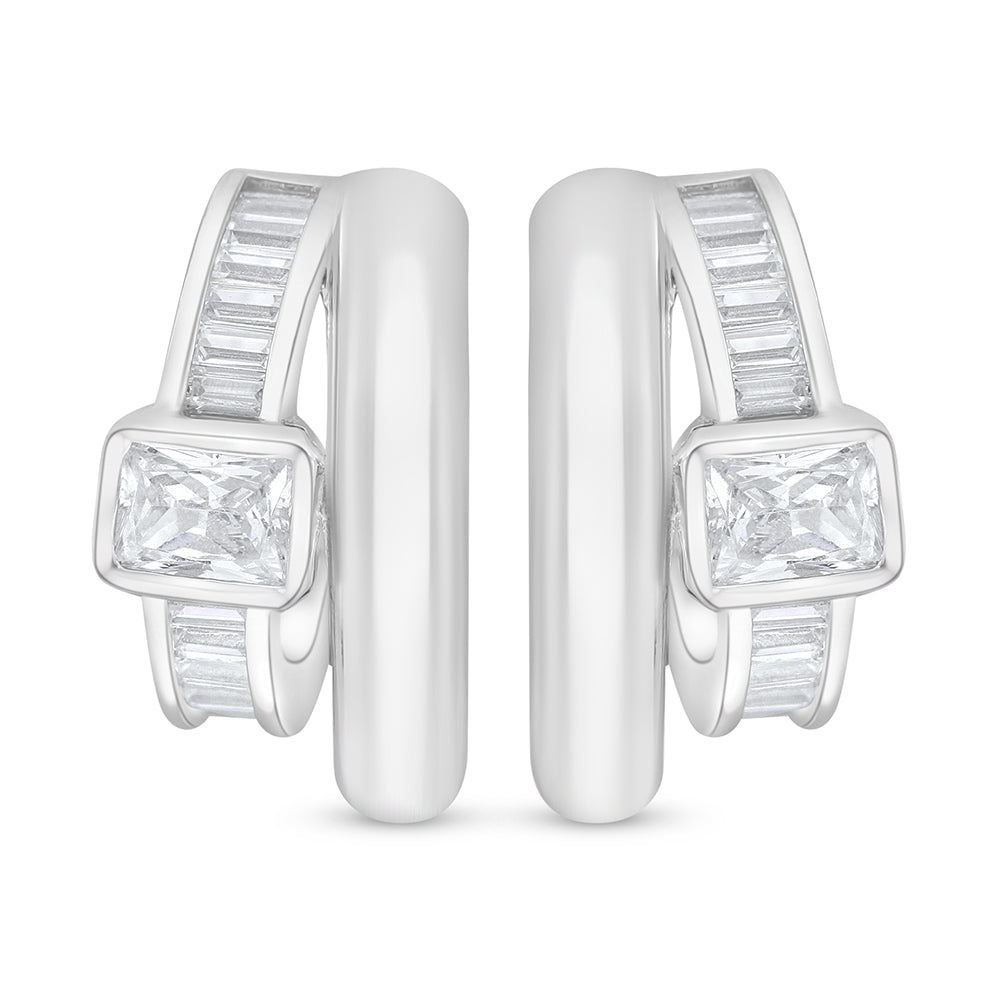 Sterling Silver 925 Earring Rhodium Plated Embedded With White Zircon