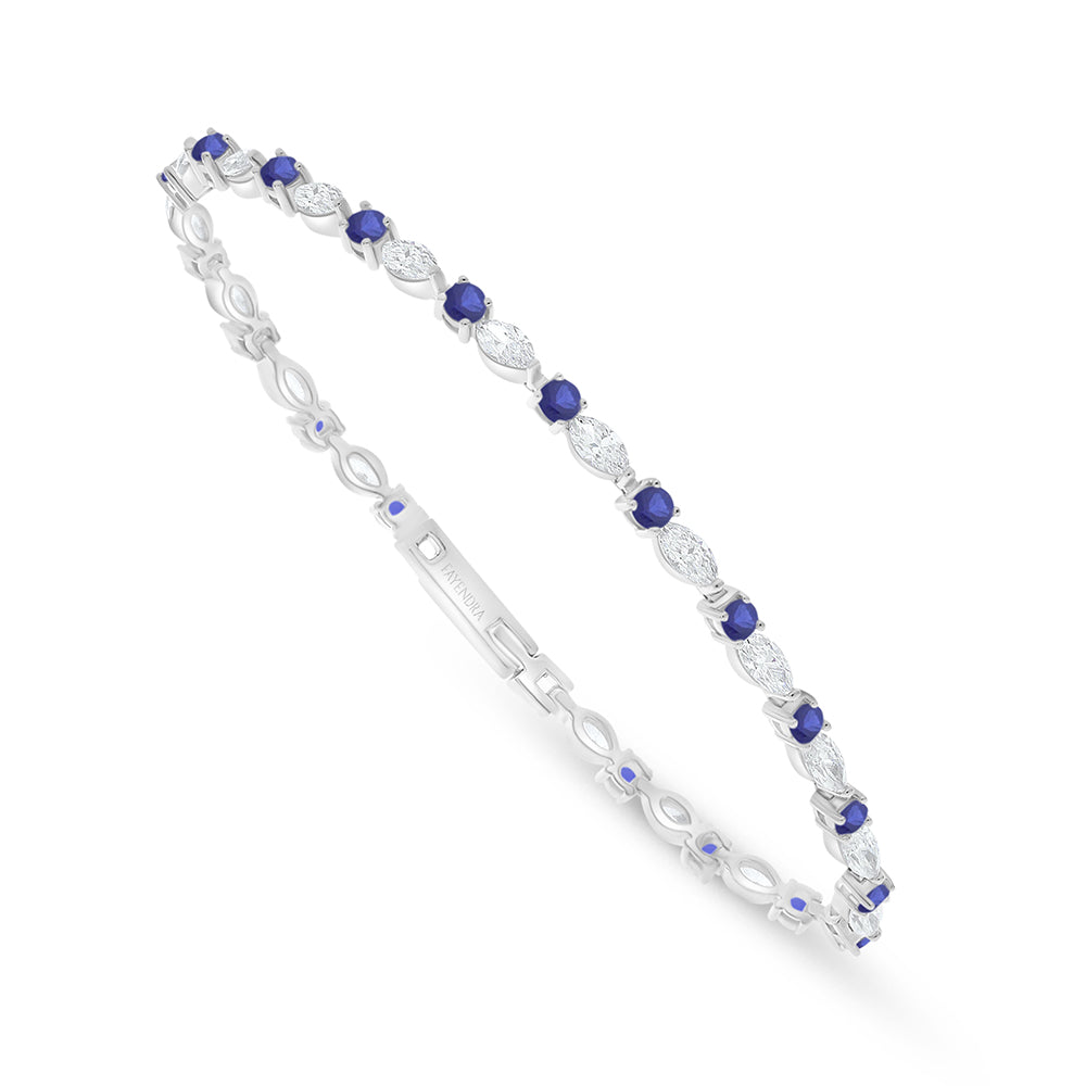 Sterling Silver 925 Bracelet Rhodium Plated Embedded With Sapphire Corundum And White Zircon
