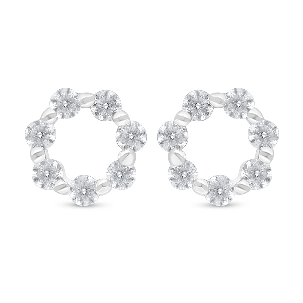 Sterling Silver 925 Earring Rhodium Plated Embedded With White Zircon