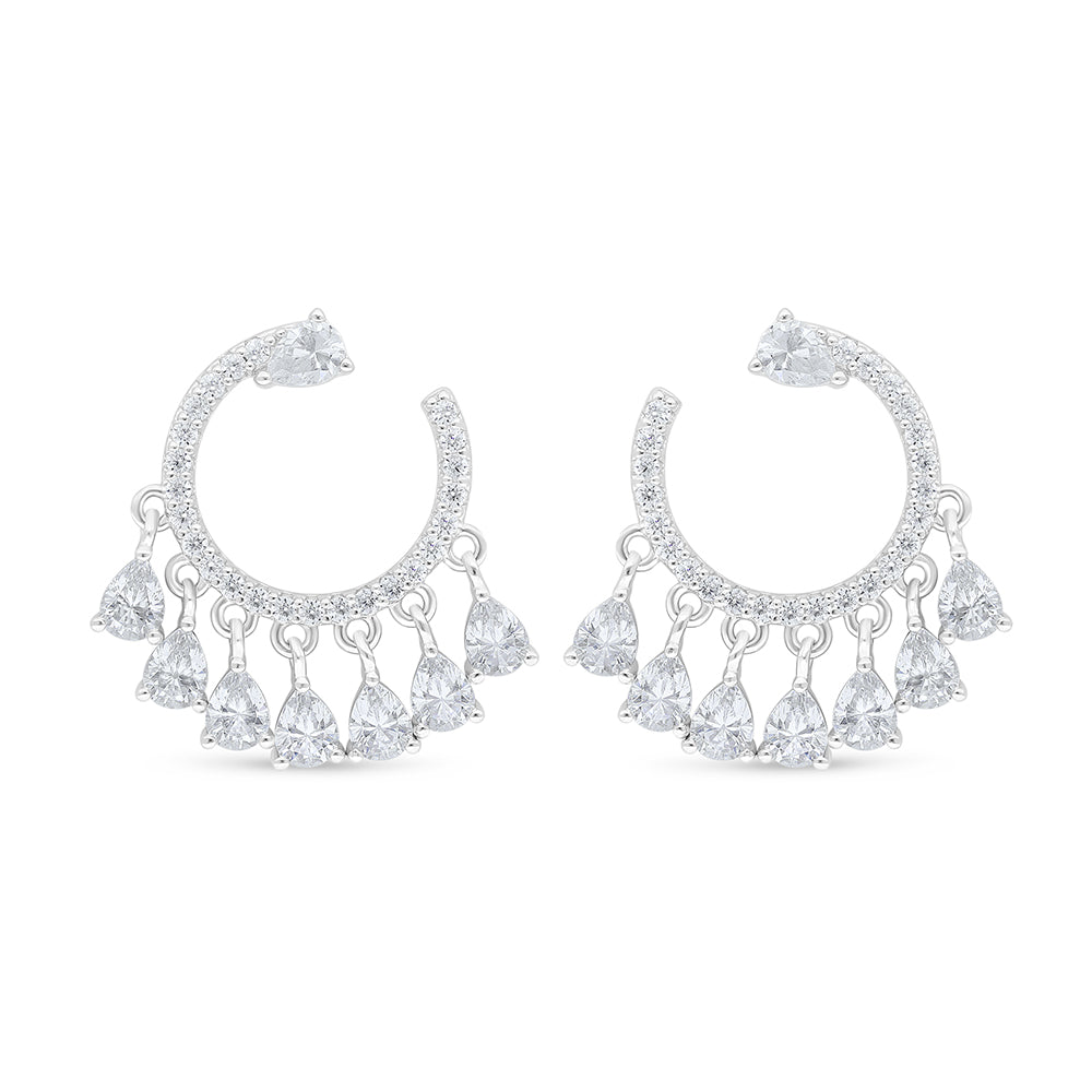 Sterling Silver 925 Earring Rhodium Plated Embedded With White Zircon