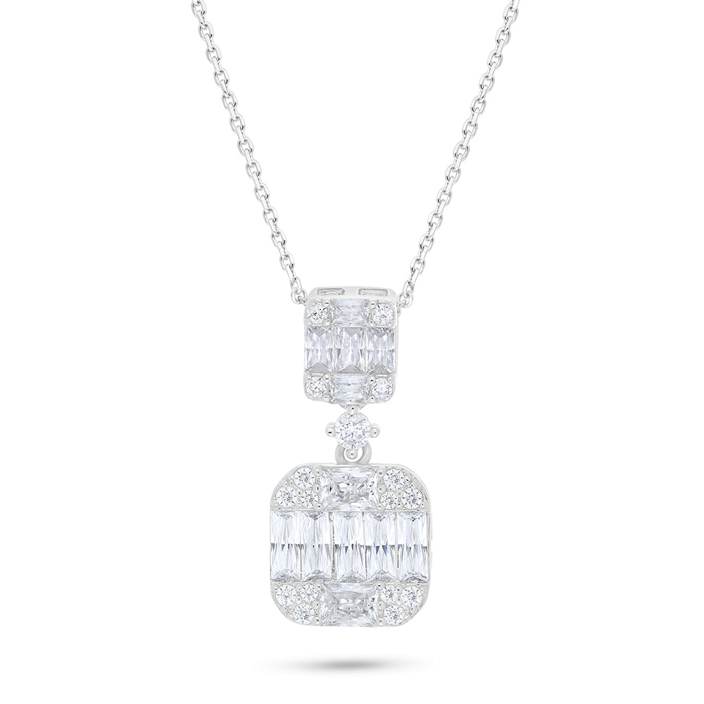 Sterling Silver 925 Necklace Rhodium Plated Embedded With Diamond Zircon And White Zircon