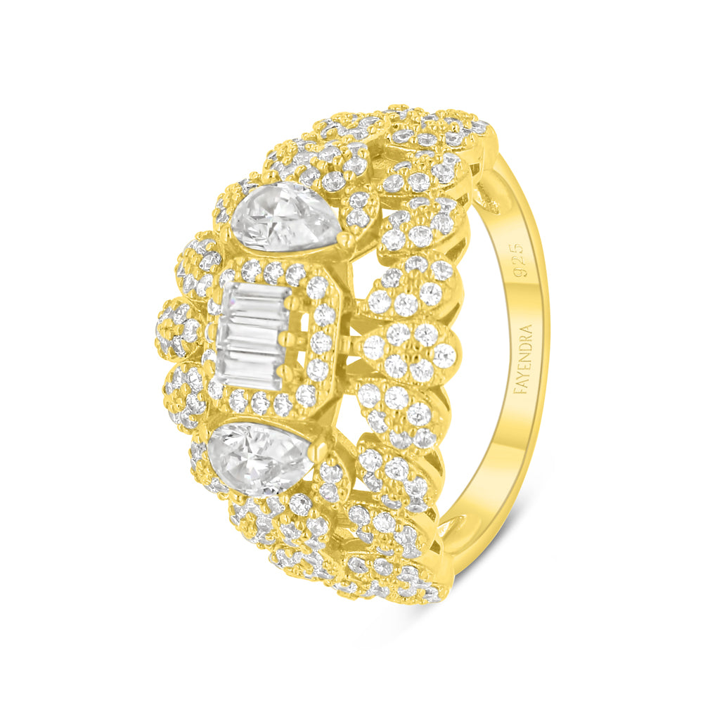 طقم فضة عيار 925 مطلي ذهبي مرصع فص ابيض