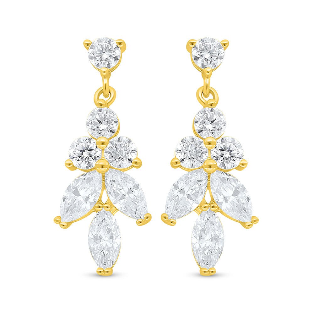 Sterling Silver 925 Earring Golden Plated Embedded With White Zircon