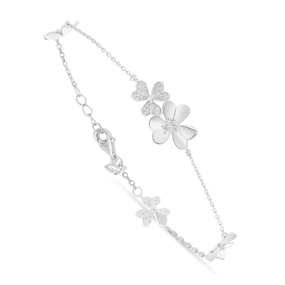 Sterling Silver 925 Bracelet Rhodium Plated Embedded With White Zircon