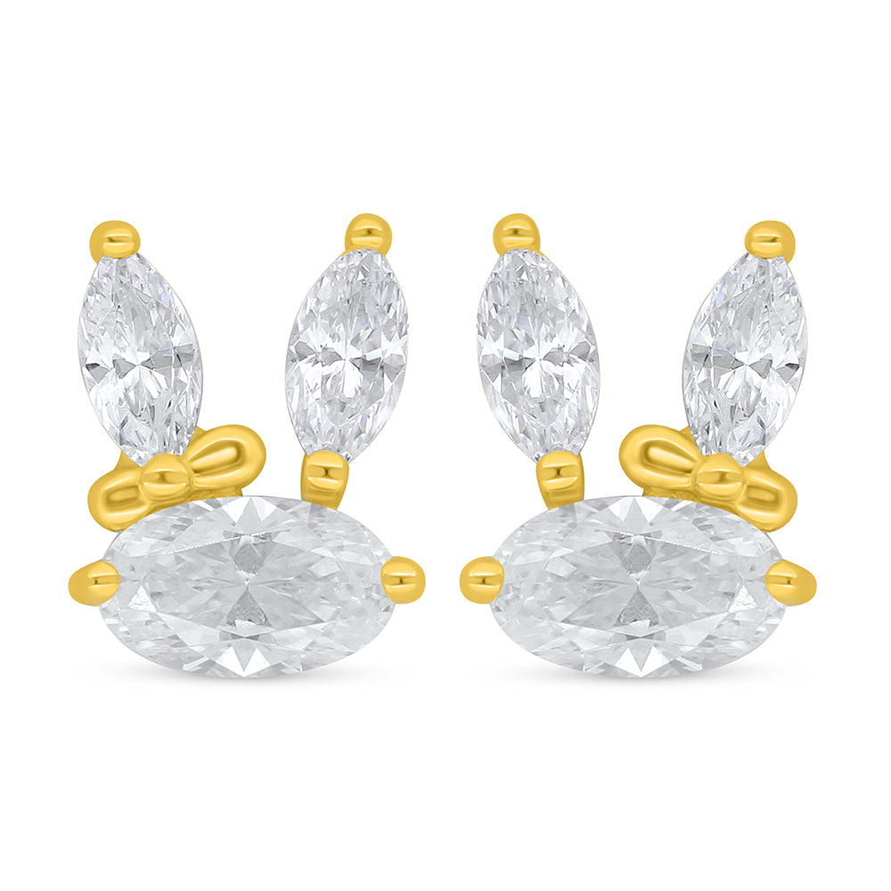 Sterling Silver 925 Earring Golden Plated Embedded With White Zircon