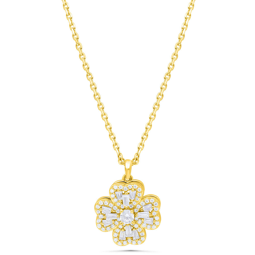 Sterling Silver 925 Necklace Gold Plated Embedded With White Zircon