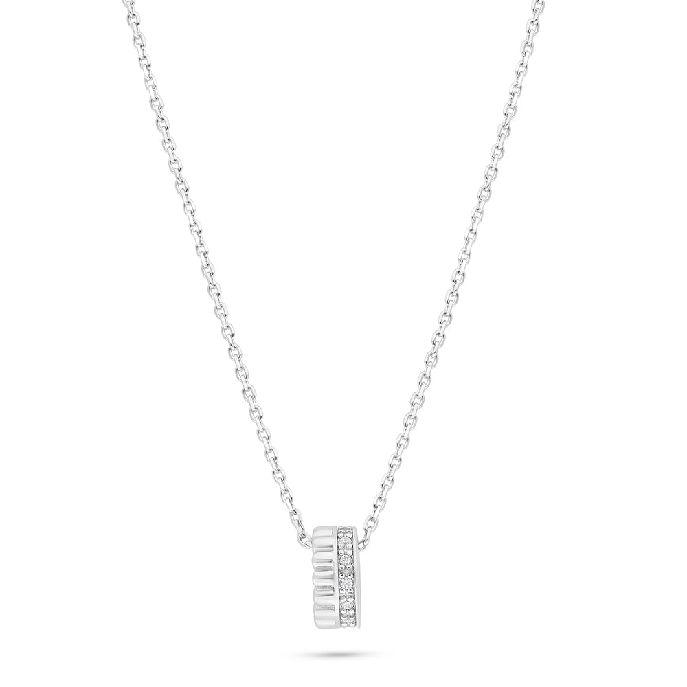 Sterling Silver 925 Necklace Rhodium Plated Embedded With White Zircon