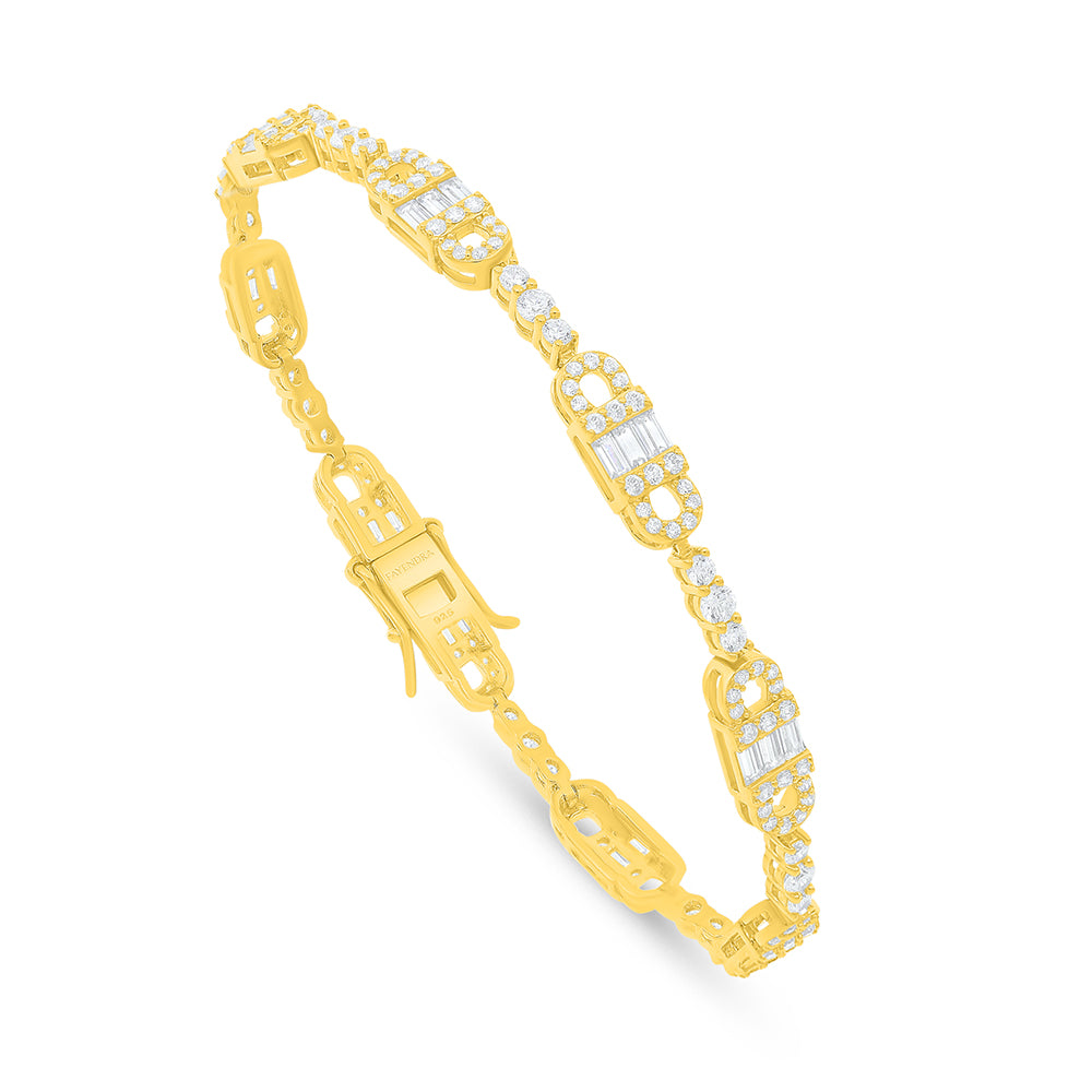 Sterling Silver 925 Bracelet Golden Plated Embedded With White Zircon