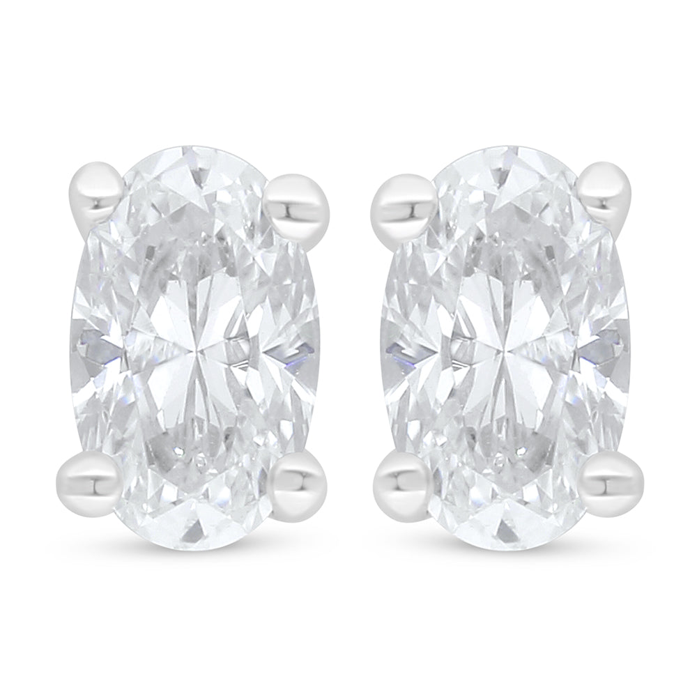 Sterling Silver 925 Earring Rhodium Plated Embedded With White Zircon