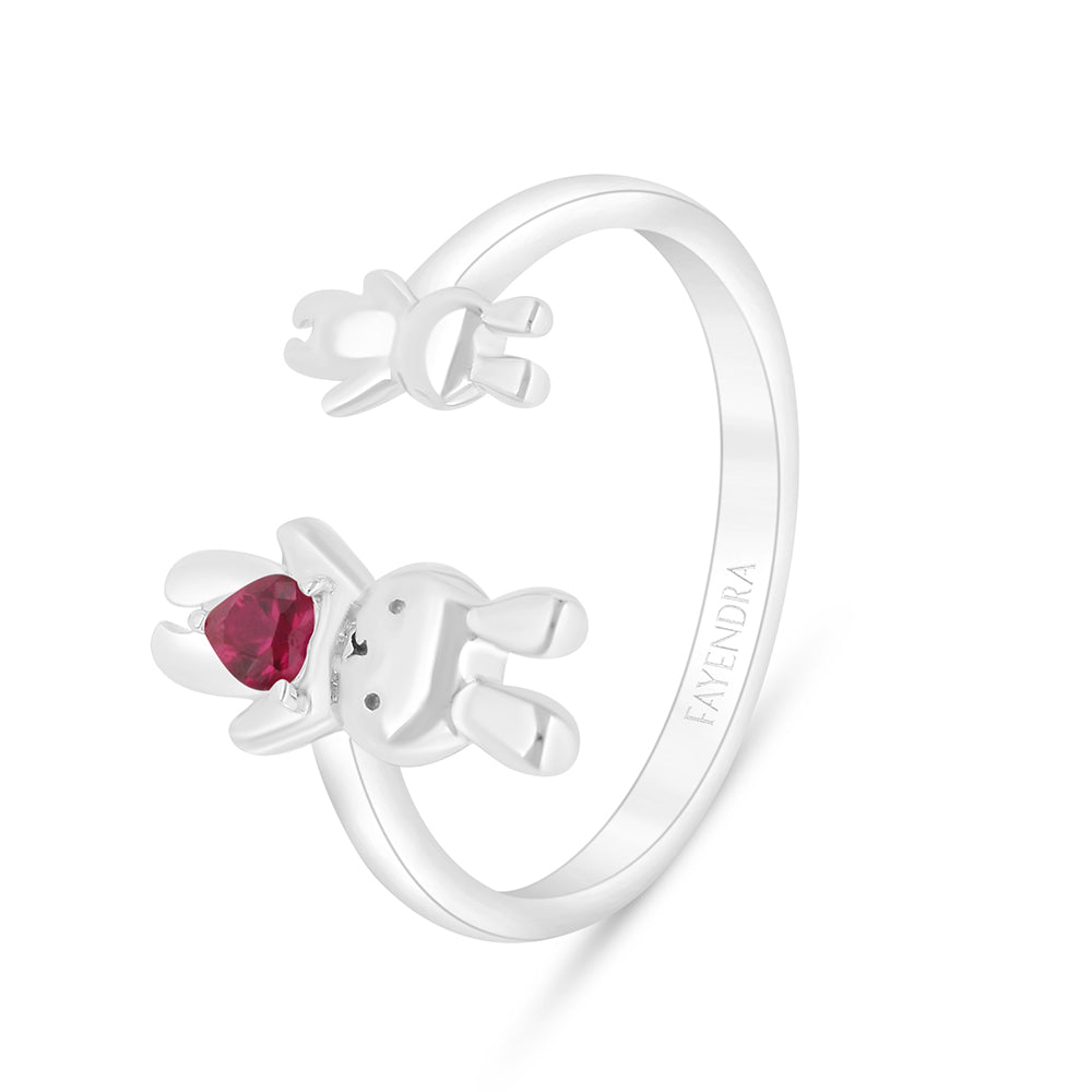 Sterling Silver 925 Ring Rhodium Plated Embedded With Ruby Corundum
