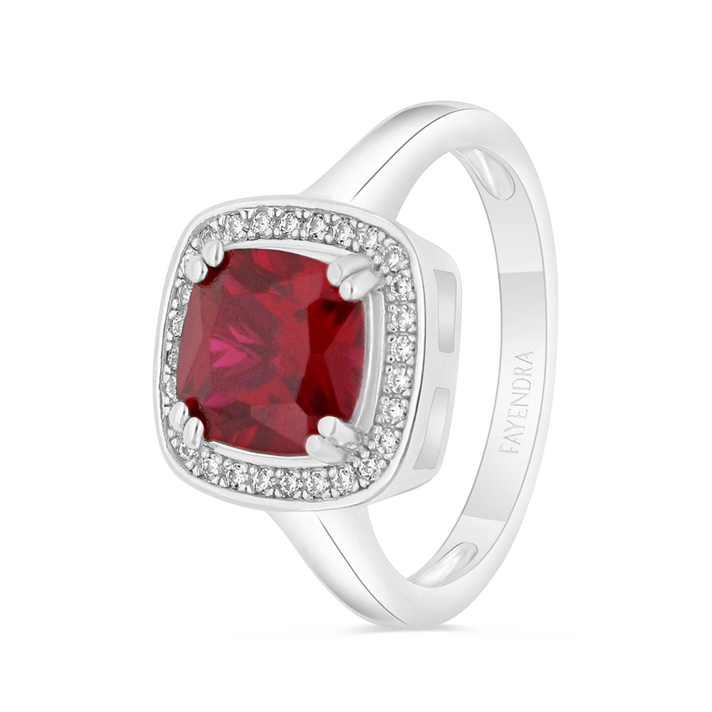 طقم من الفضة الخالصة عيار 925 مطلي روديوم مرصع ياقوت كروندوم و فص ابيض