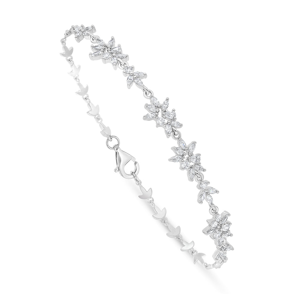 Sterling Silver 925 Bracelet Rhodium Plated Embedded With White Zircon