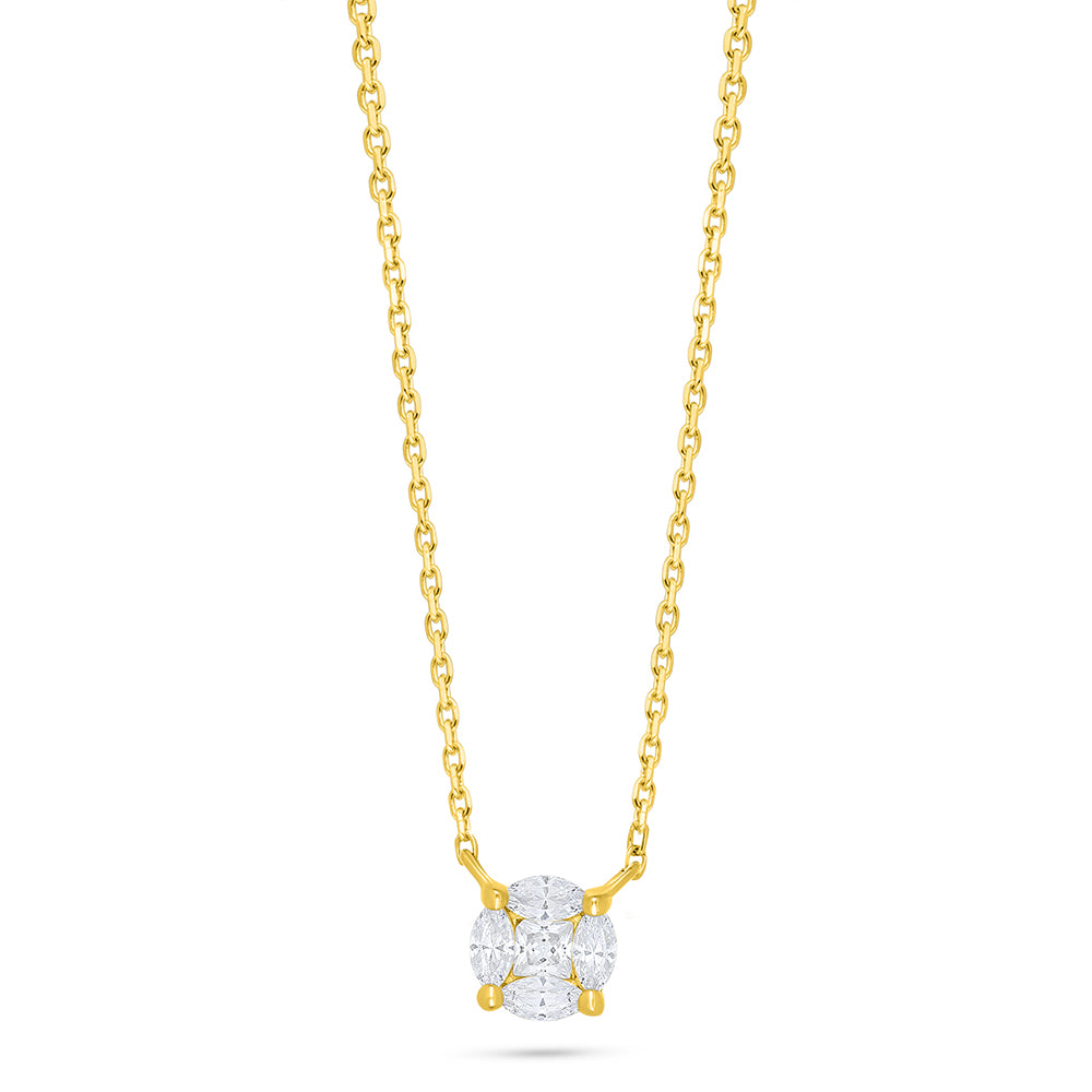 Sterling Silver 925 Necklace Golden Plated Embedded With White Zircon