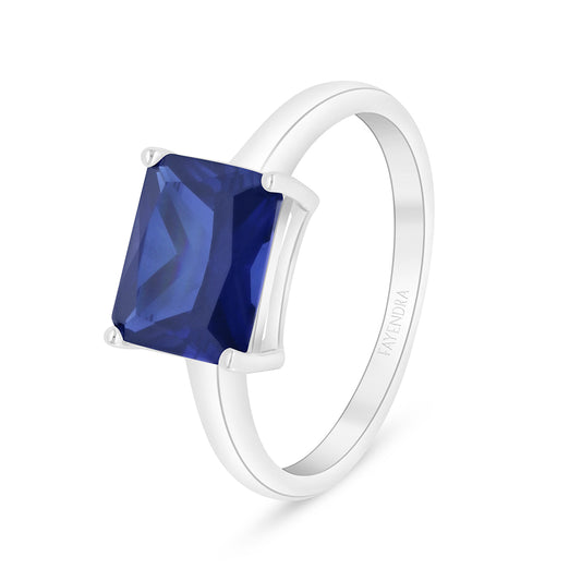 Sterling Silver 925 Ring Rhodium Plated Embedded With Sapphire Corundum