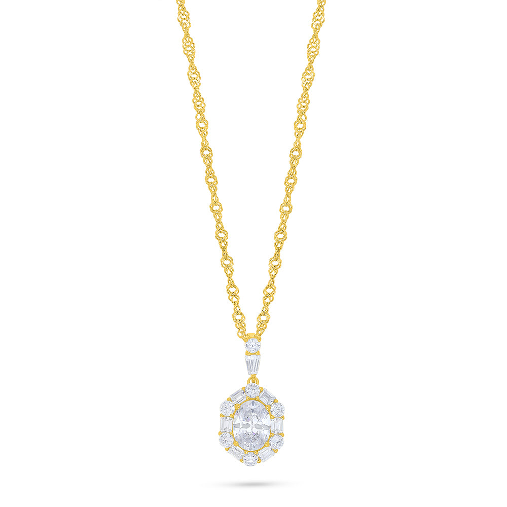 Sterling Silver 925 Necklace Golden Plated Embedded With White Zircon